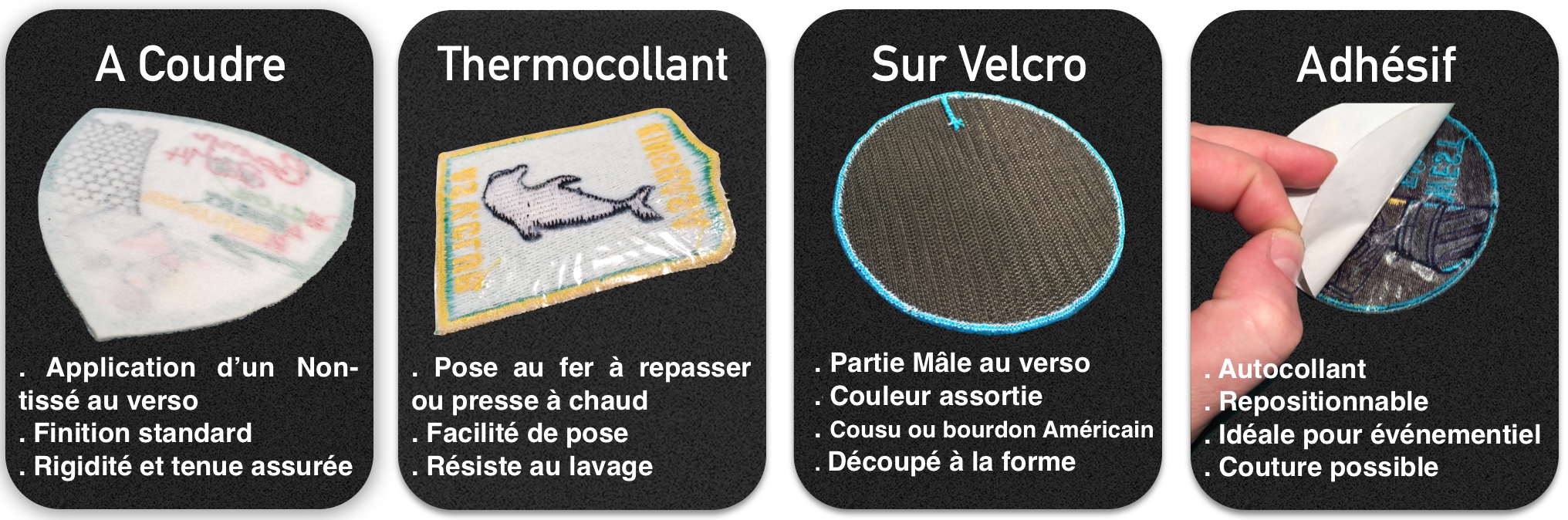 Lot de 3 écussons brodés thermocollants Motif As de pique